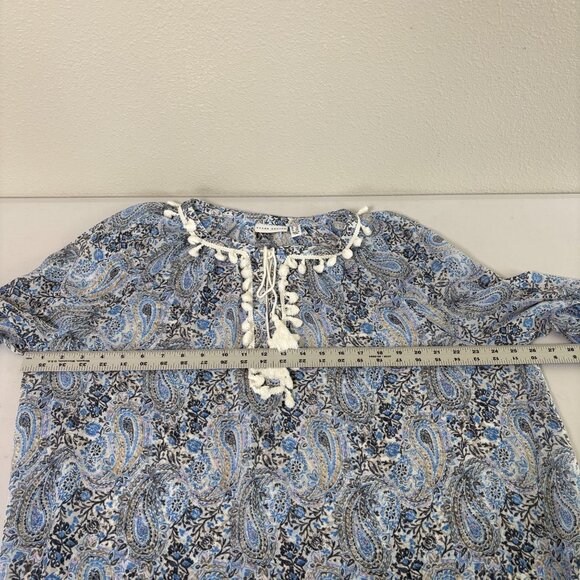 Susan Graver Tunic Top Womens Size 1X Blue Paisley Chiffon Blouse Tassel Boho - Picture 8 of 12